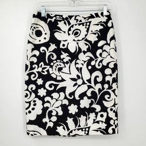 Talbots Black White Textured Floral Cotton Pencil Skirt